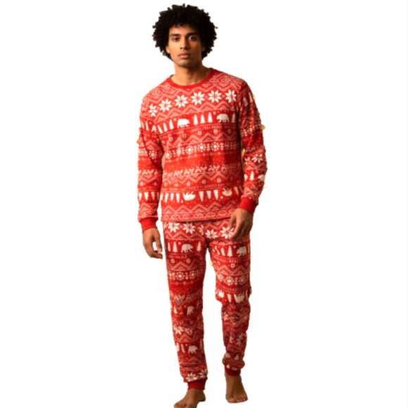 PatPat Men’s Pajama Set Size M Red Christmas 2 Piece Long Sleeve Sleepwear NEW - Picture 1 of 14